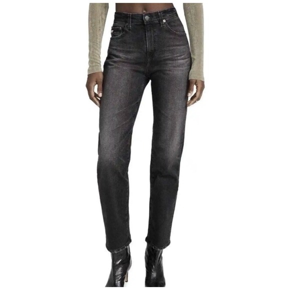 Ag Adriano Goldschmied Denim - AG Saige High Waist Straight Leg Jeans Womens Size 27‎ Faded Black Gray